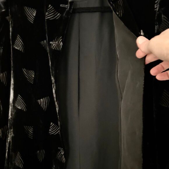 90s Retro Velvet Blazer Jacket Longline Black Sheer Burnout Statement Size 6 - Picture 11 of 14